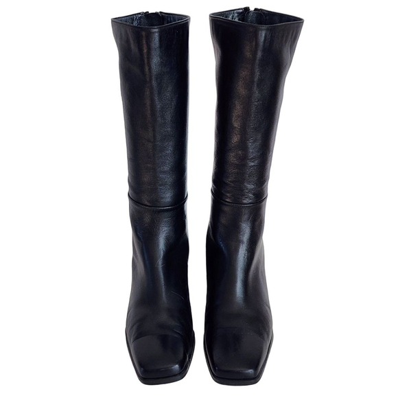 STUART WEITZMAN Square Toe Heeled Mid-Calf Boots Black Leather Zip 6.5 - Picture 3 of 10